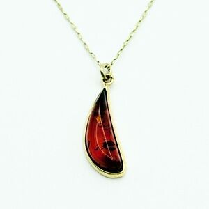 14k Yellow Gold Baltic Amber Modernist Pendant Necklace